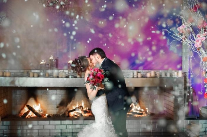Свадебная фотосессия с искусственным снегом