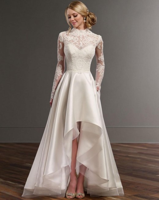 свадебное платье с ассиметричным кроем юбки