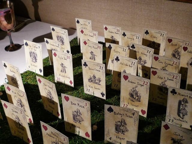 Рассадочные карточки на свадьбу в стиле Алиса в стране чудес