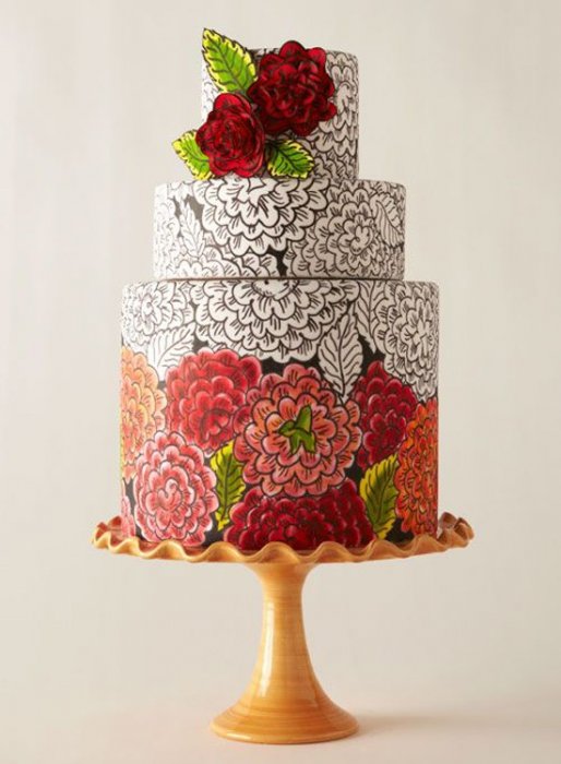 Яркий расписной свадебный торт
