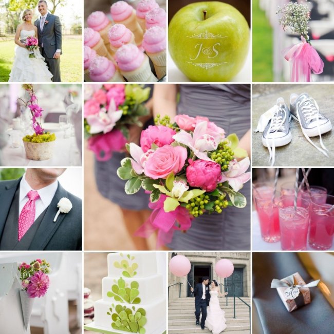 Розовый, зеленый и серый на свадьбе