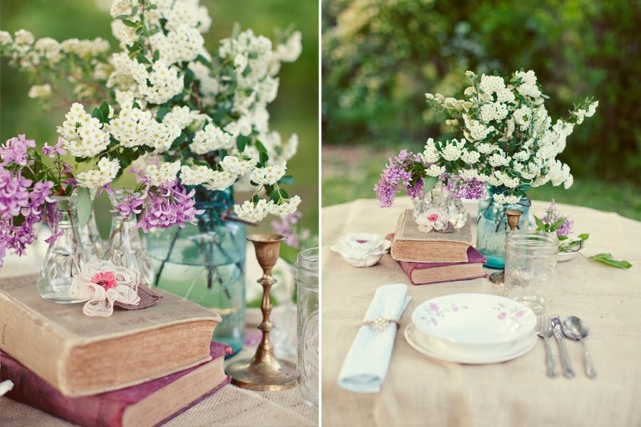 Свадебный декор с банками и цветами