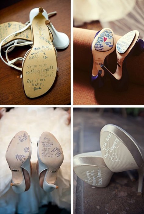 Варианты надписей на подошве свадебной обуви