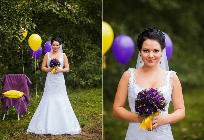Образ невесты для фиолетово-желтой свадьбы