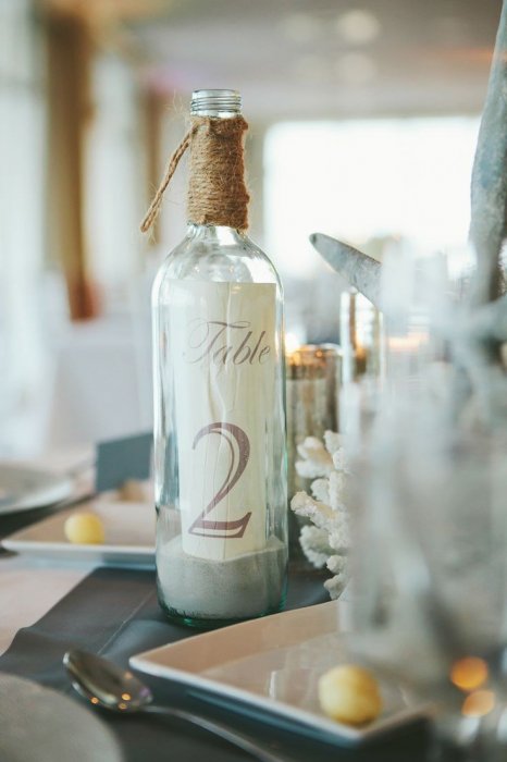 Бутылки как номера свадебных столов