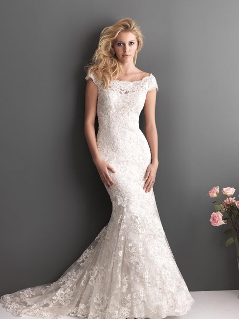 Свадебное платье русалка с коротким рукавом