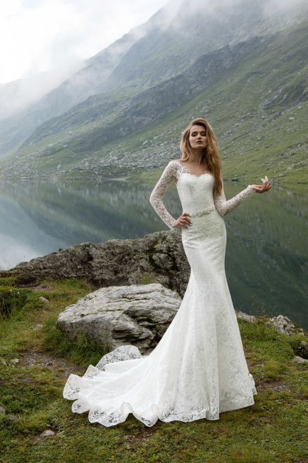 Свадебное платье русалка с длинным рукавом