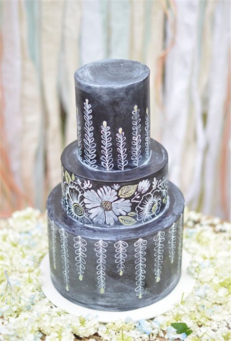 Эффект меловой доски в оформлении свадебного торта