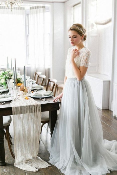 Свадебное платье кроп топ - белый топ и цветная юбка