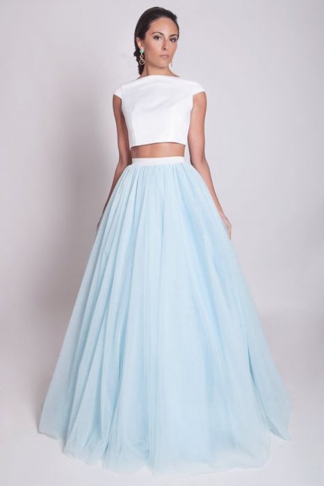 Свадебное платье crop top с юбкой небесно-голубого цвета