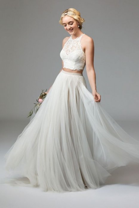 Раздельное свадебное платье - белый топ и цветная юбка