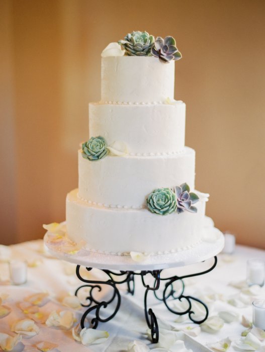 Свадебный торт, украшенный суккулентами