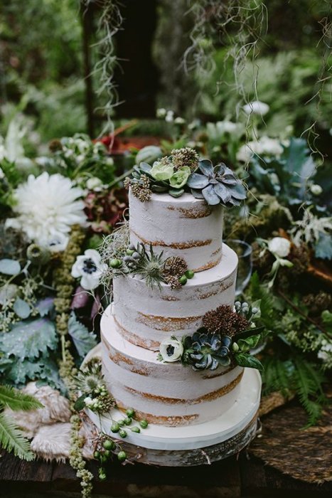 Торт с суккулентами для свадьбы в стиле botanical garden