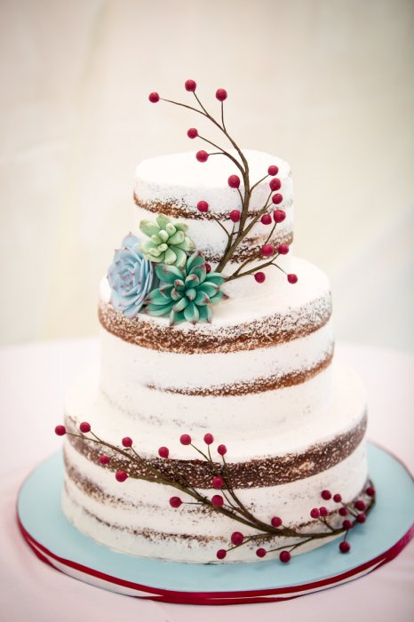 Разные по цветовой палитре суккуленты в формлении торта на свадьбу