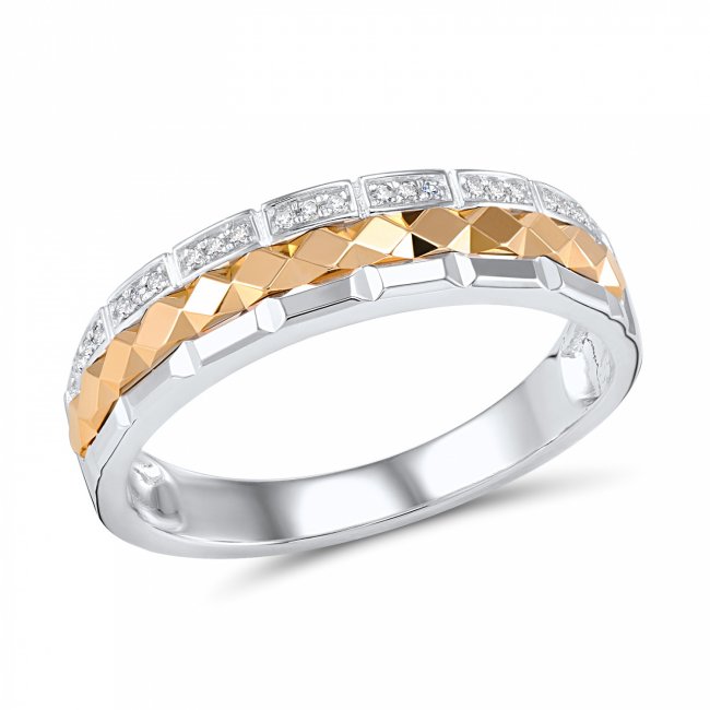 Кольцо из золота с алмазной гранью и бриллиантами