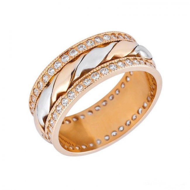 Обручальное кольцо из двух видов золота с бриллиантами