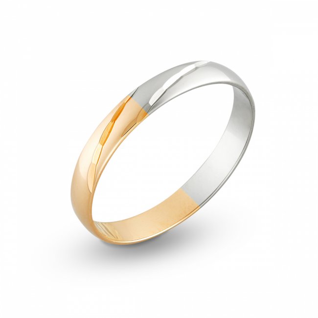 Обручальное кольцо из двух видов золота с алмазной гранью