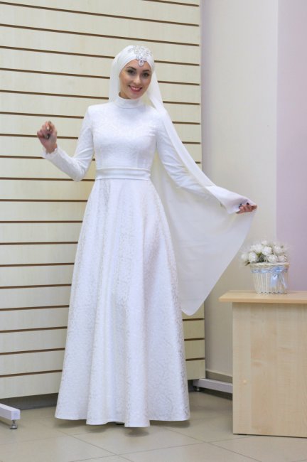Свадебное мусульманское платье с воротником