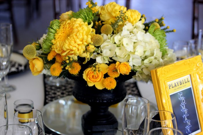Оформление столов на желтой свадьбе