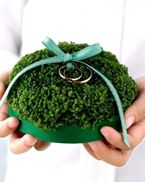 Подушка для колец на зеленой свадьбе