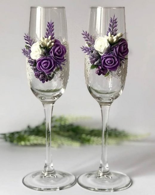 Декор свадебных бокалов полимерной глиной