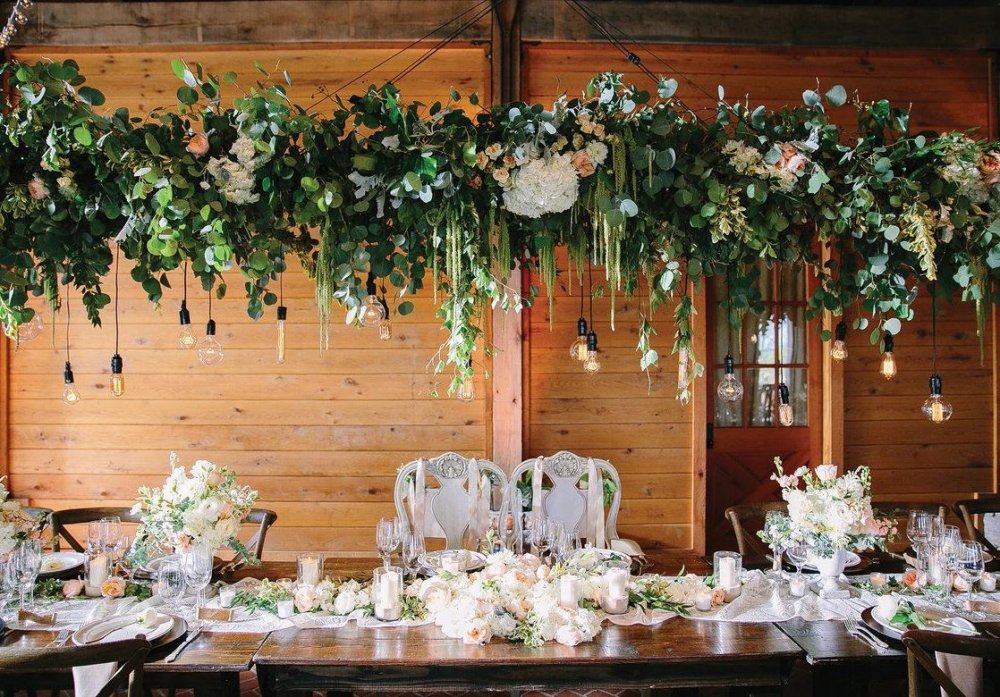 Подвесные цветочные композиции для украшения свадьбы