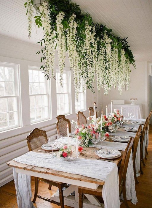 Подвесные цветы в декоре свадьбы