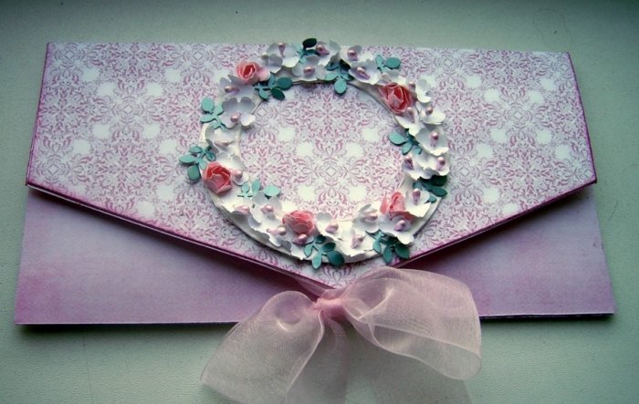 Свадебный конверт с тканью и украшениями