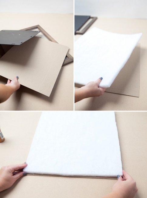 Отрезаем картон и ватин под размер фотографии для рамки