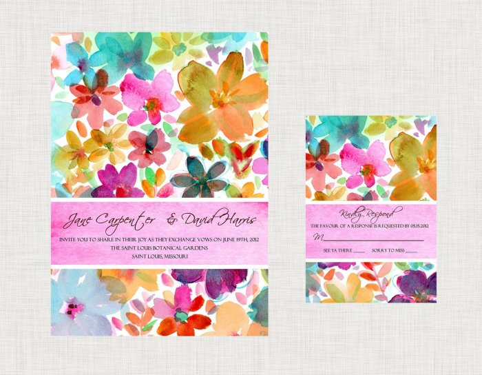 Цветы из акварели на пригласительных открытках