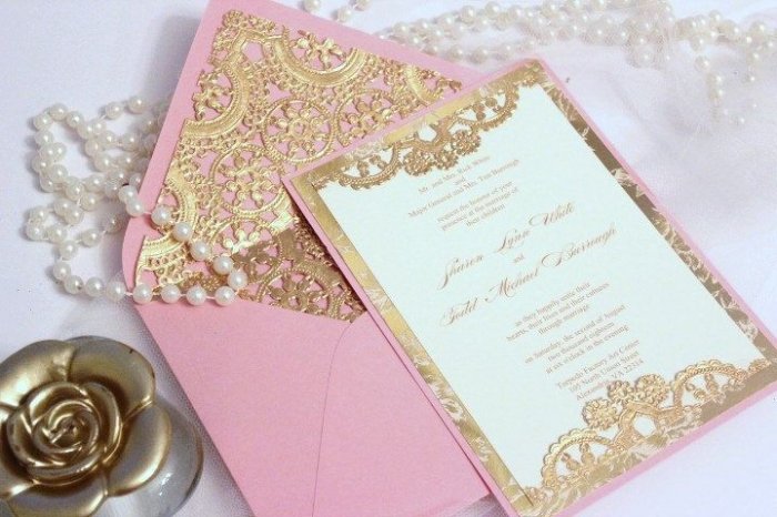 Пригласительные на свадьбу в розово-золотой гамме